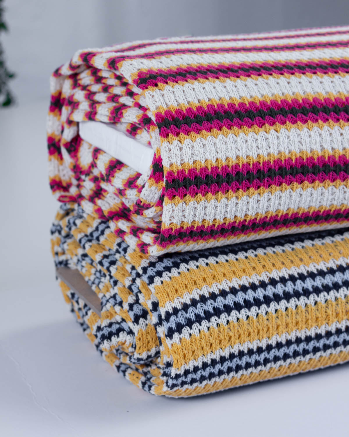 Cotton Blend Lace Rib Knit - Sunset Stripe