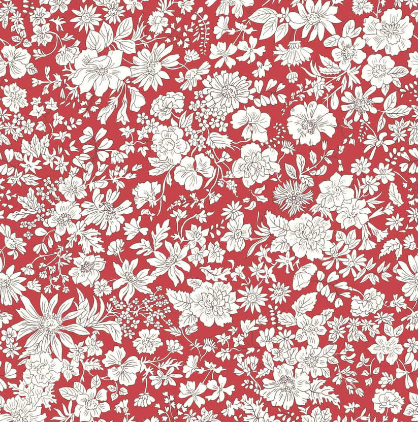 White floral pattern on a red quilting cotton