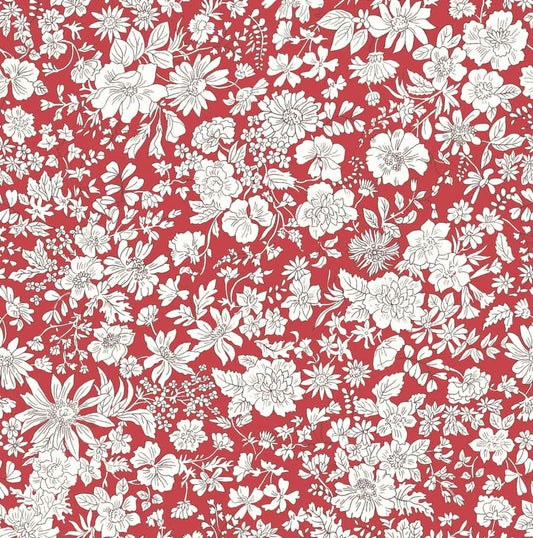 White floral pattern on a red quilting cotton