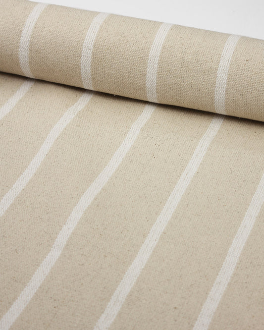Cream upholstery fabric with white vertical stripes