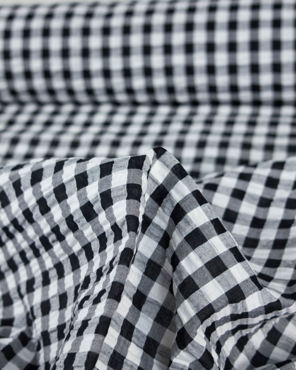 Polycotton Gingham Seersucker Fabric - Black & White