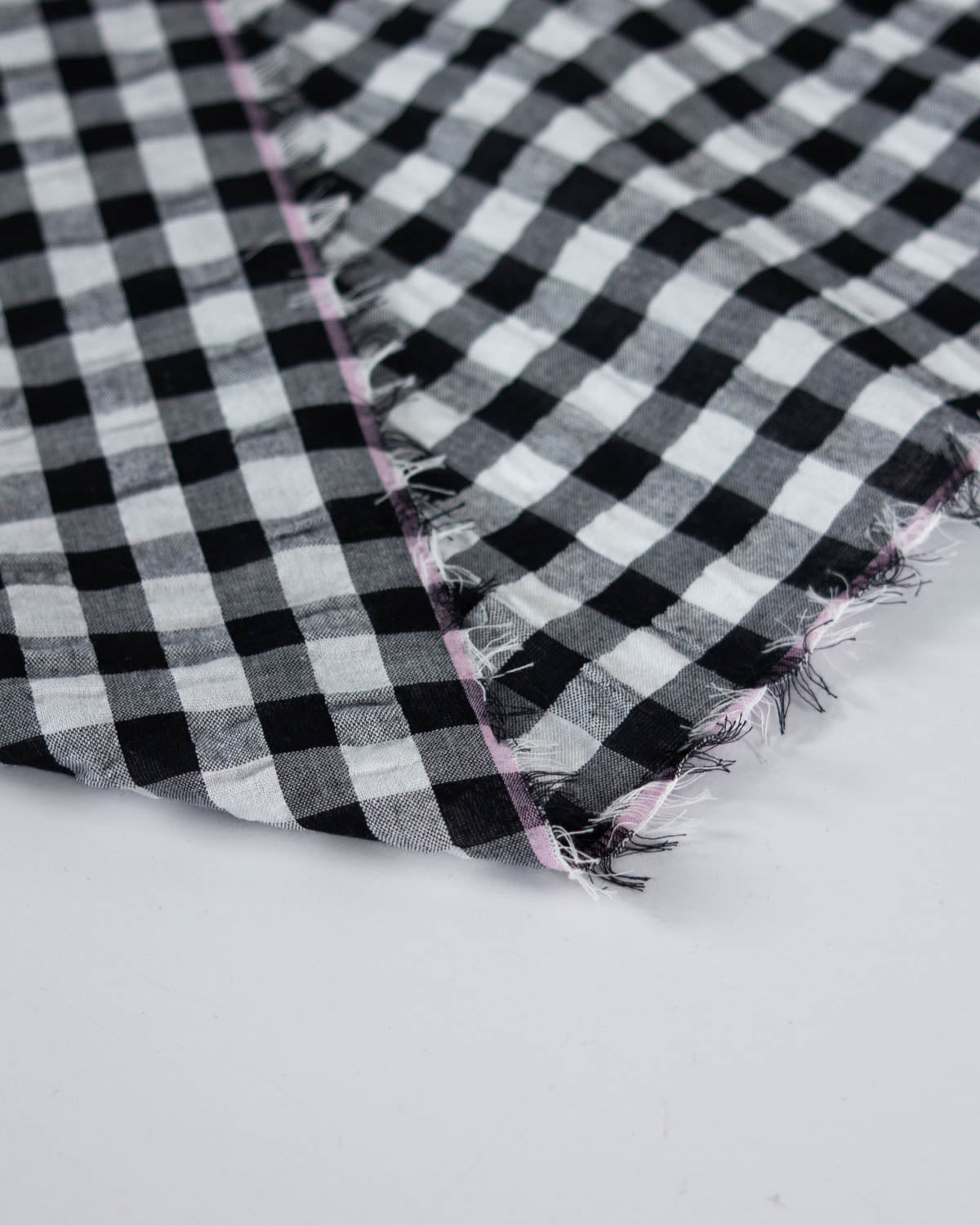 Polycotton Gingham Seersucker Fabric - Black & White