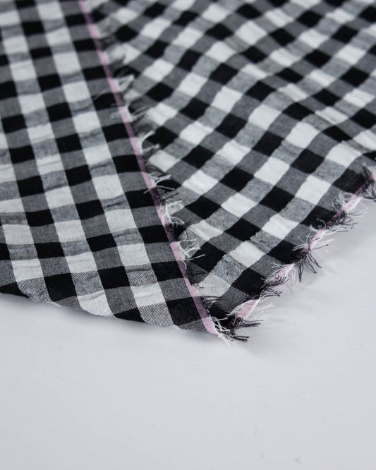 Polycotton Gingham Seersucker Fabric - Black & White