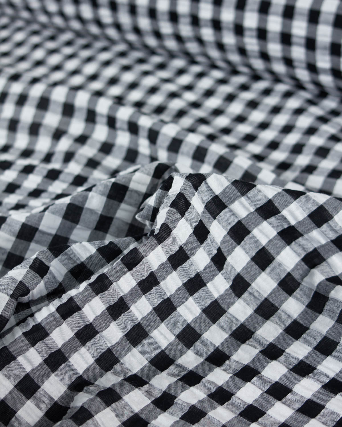 Polycotton Gingham Seersucker Fabric - Black & White