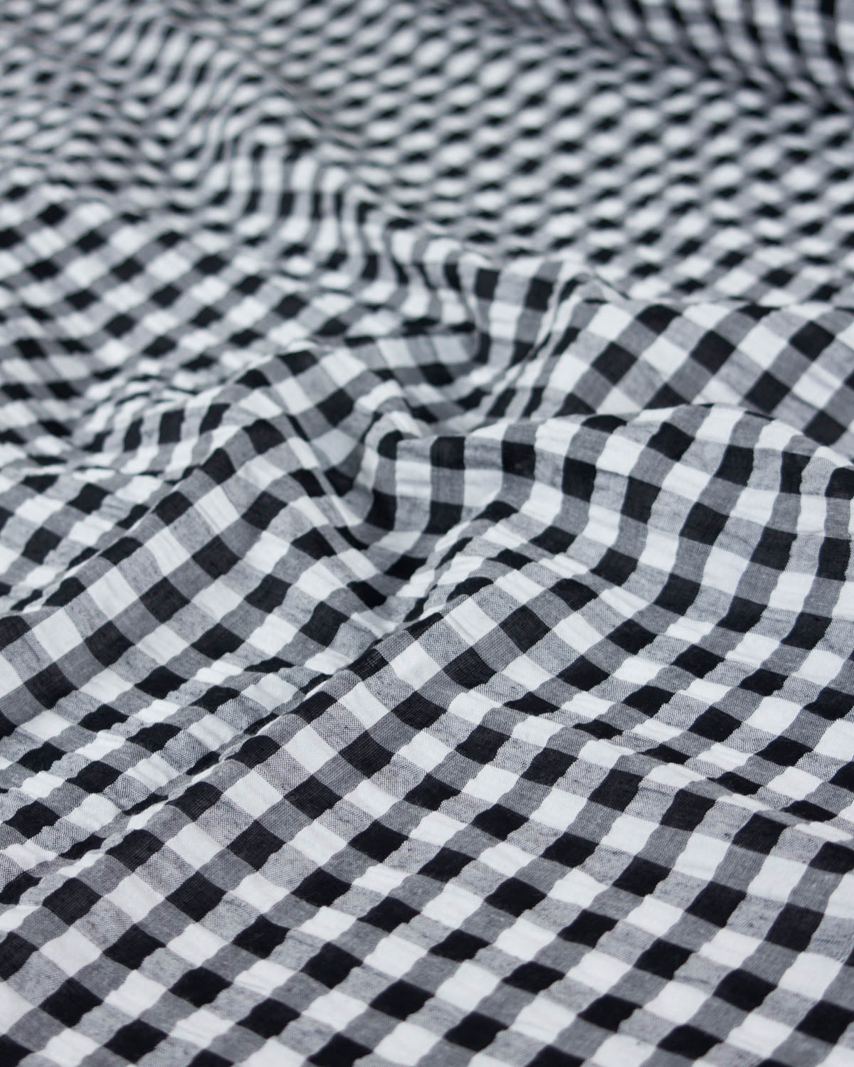 Polycotton Gingham Seersucker Fabric - Black & White