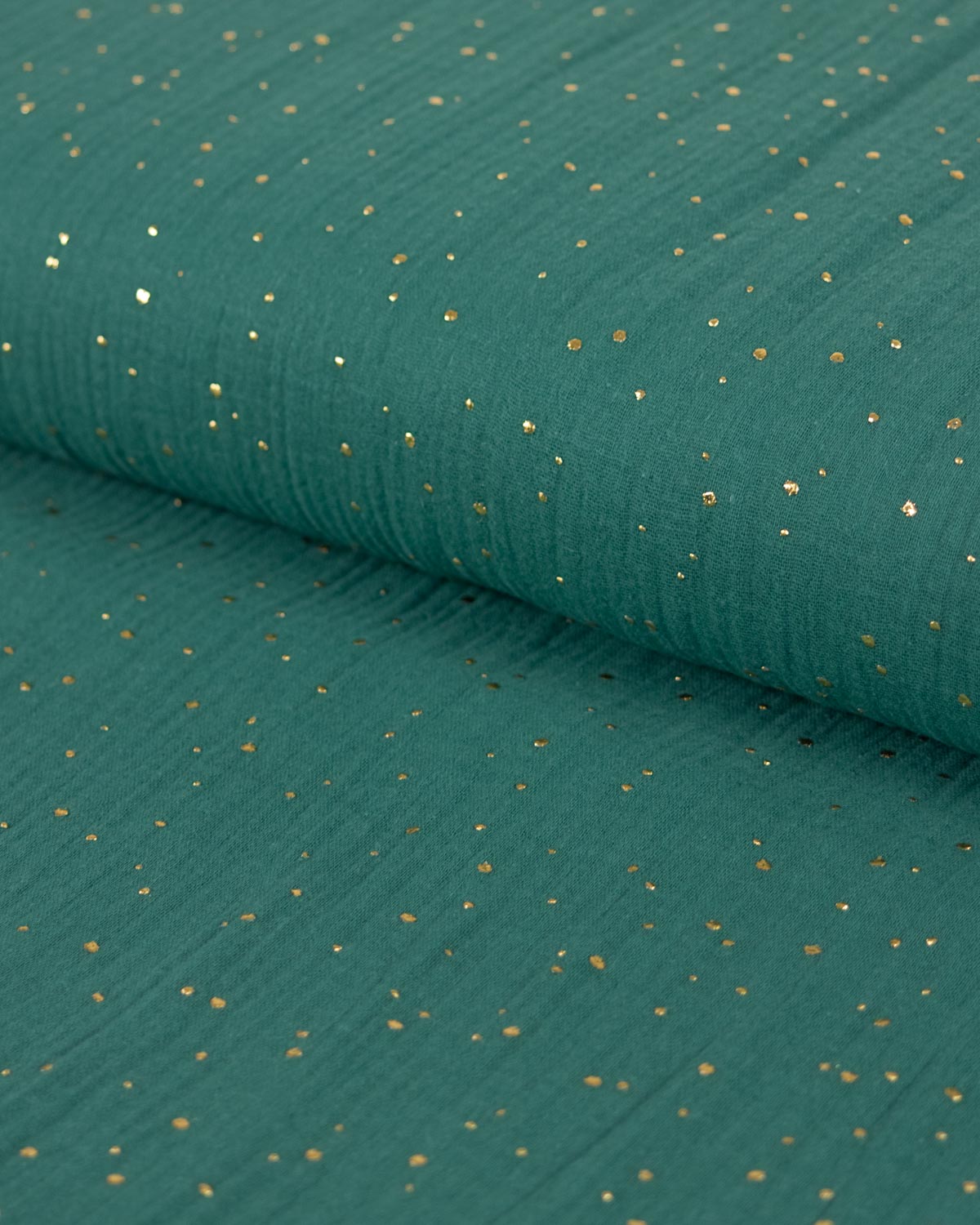 Gold Speckle Cotton Double Gauze Fabric - Evergreen