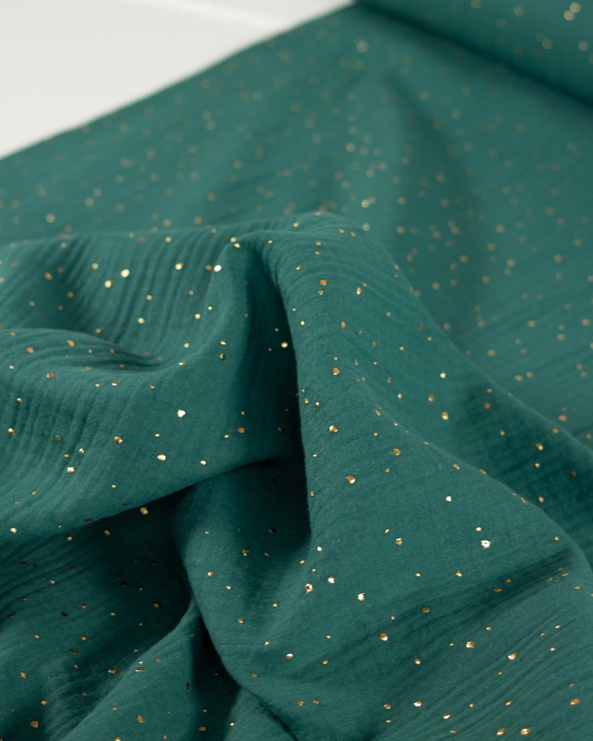 Gold Speckle Cotton Double Gauze Fabric - Evergreen
