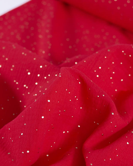 Gold Speckle Cotton Double Gauze Fabric - Poinsettia