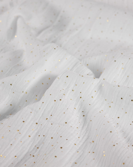 Gold Speckle Cotton Double Gauze Fabric - Snow