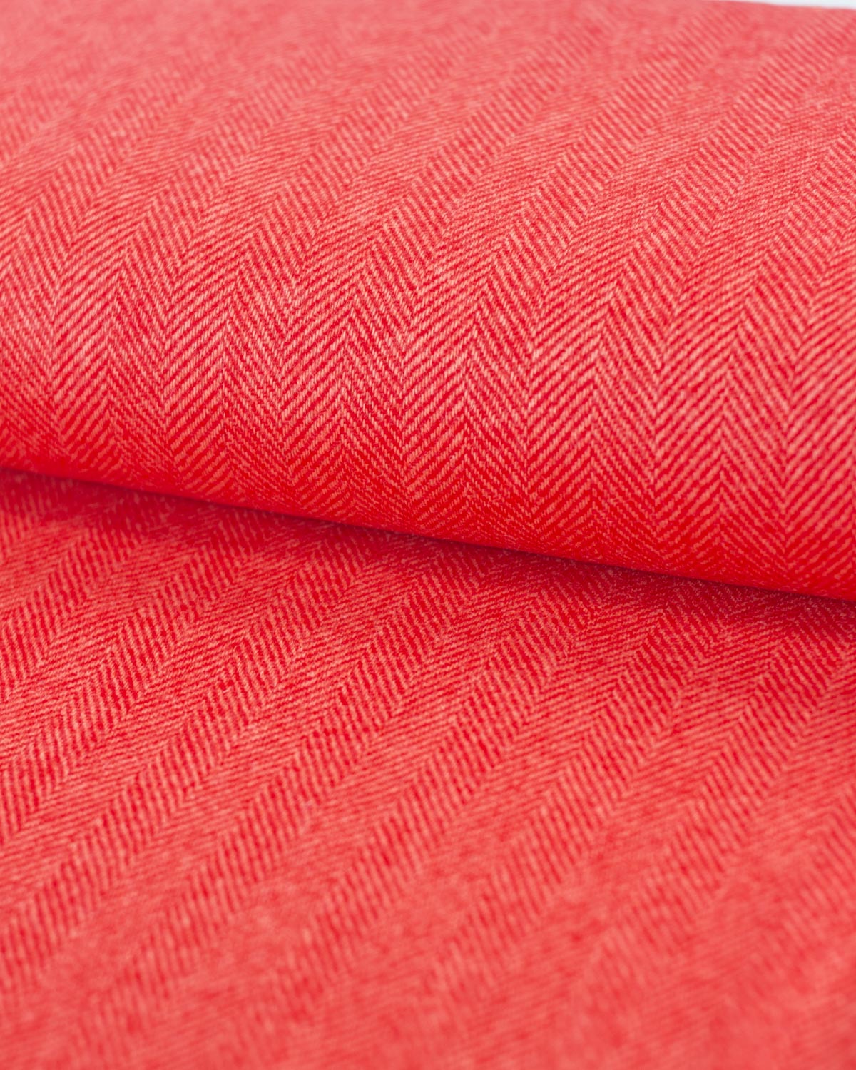 Pure Wool Herringbone Tweed Fabric - Rhubarb