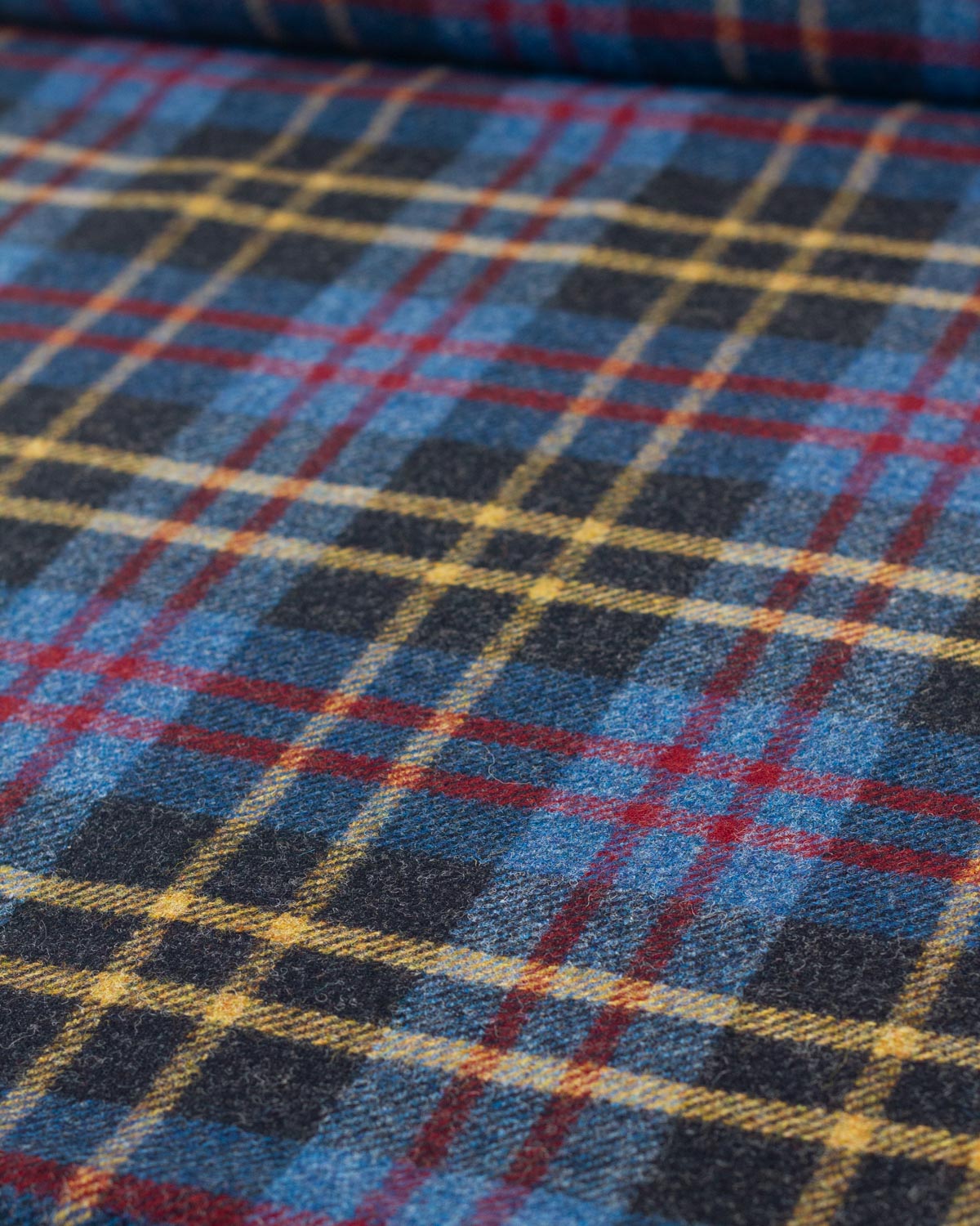 Pure Wool Tweed Fabric - Bluestone Check