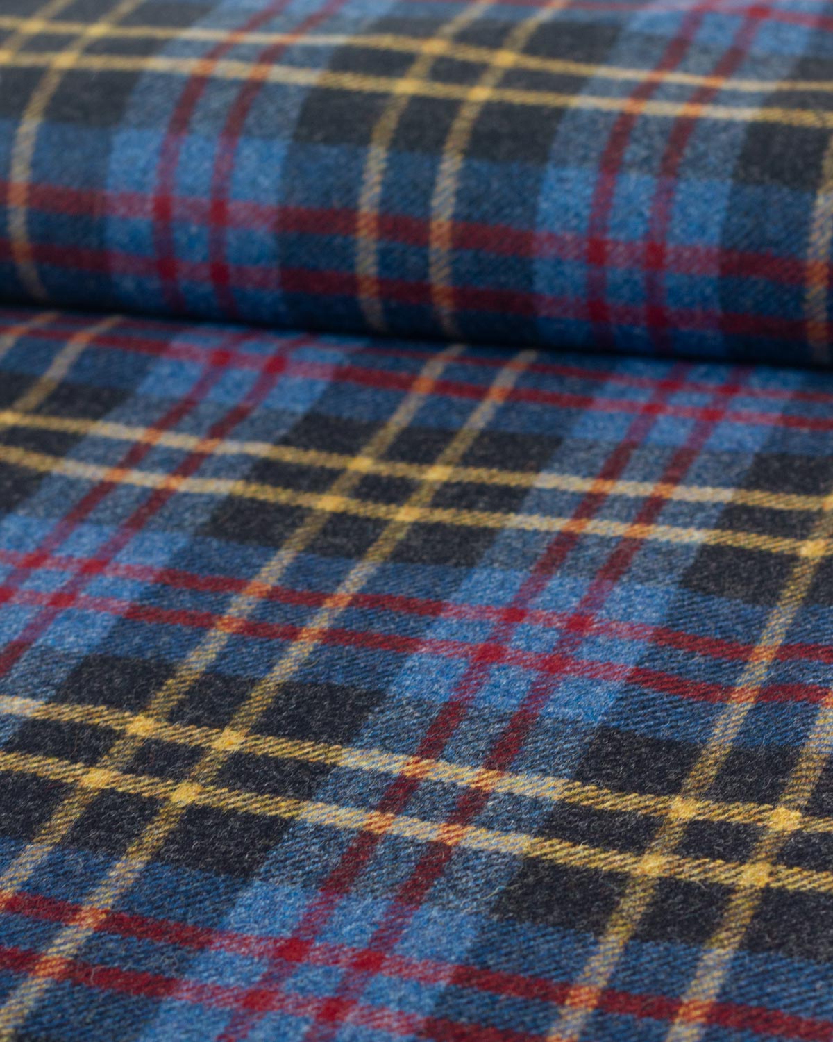 Pure Wool Tweed Fabric - Bluestone Check