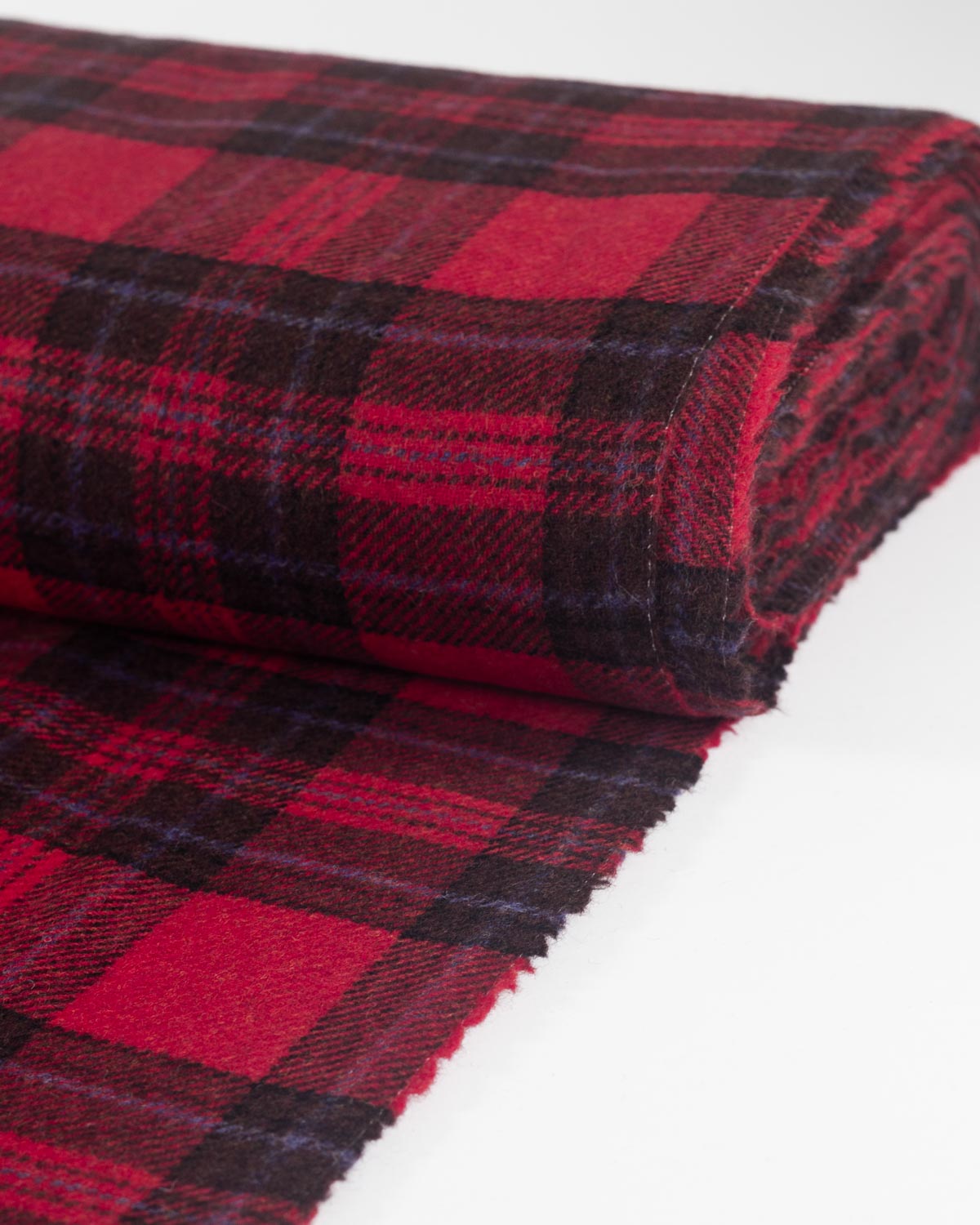 Pure Wool Tweed Fabric - Bordeaux Check