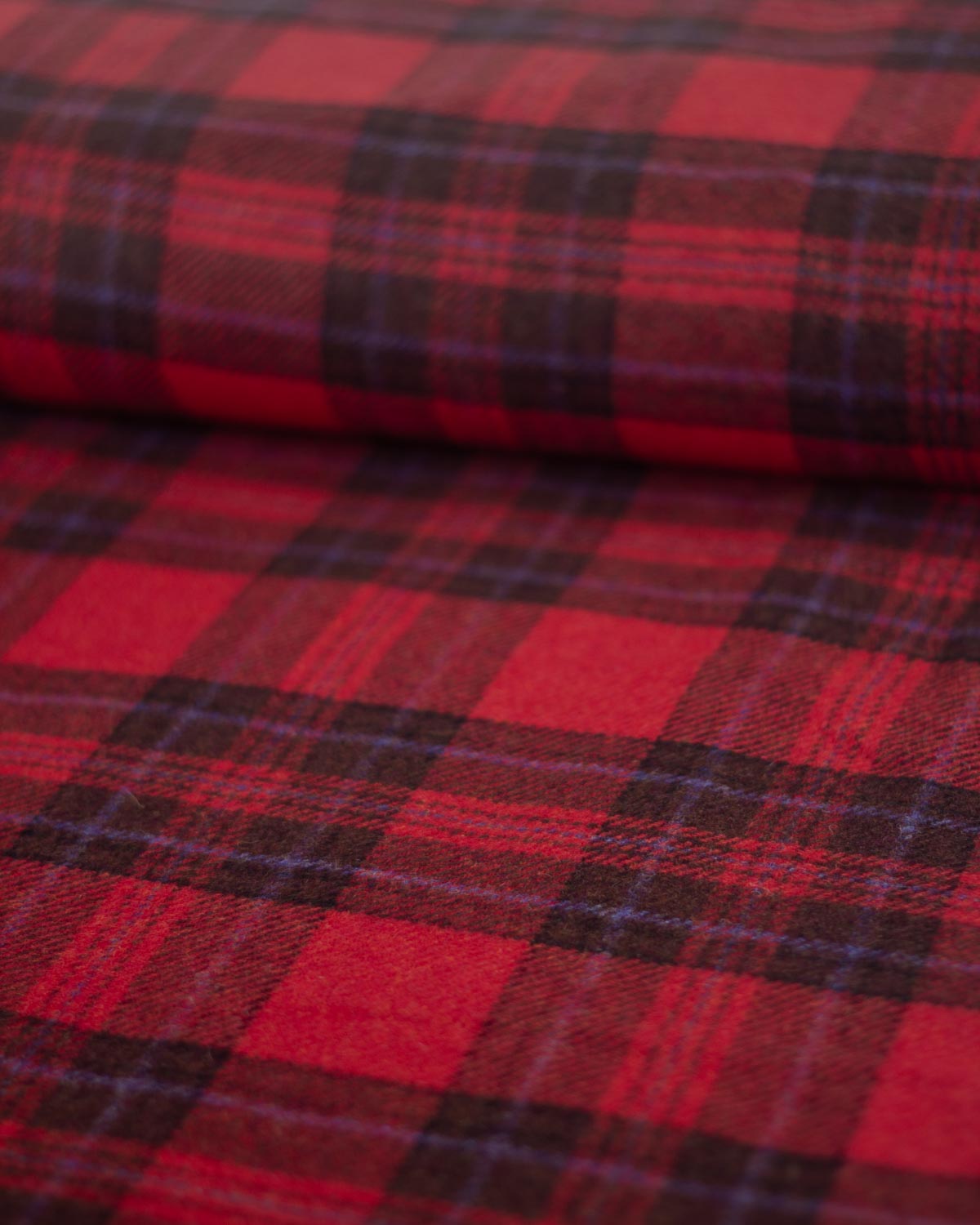 Pure Wool Tweed Fabric - Bordeaux Check