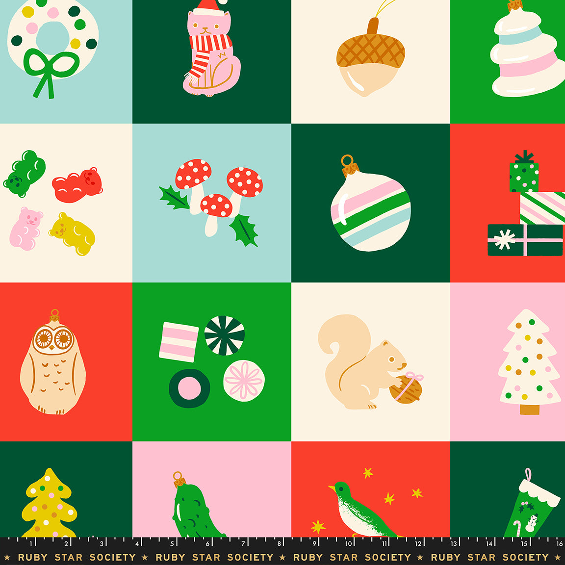 Ruby Star Society Cotton Fabric - Merry Happy - Panel - Red Lollipop