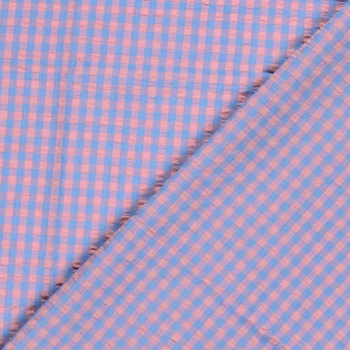 Close-up of pink and blue checkered fabric