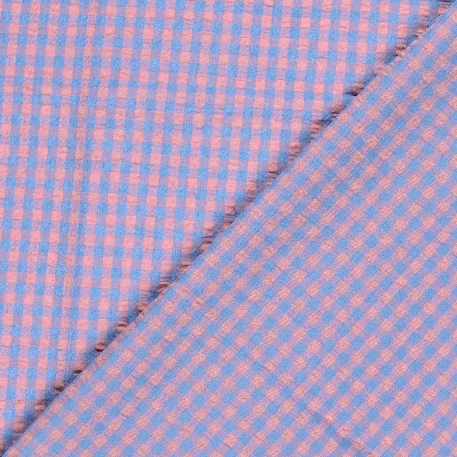 Close-up of pink and blue checkered fabric