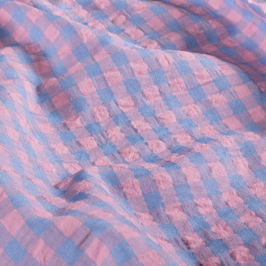 Close-up of pink and blue checkered fabric