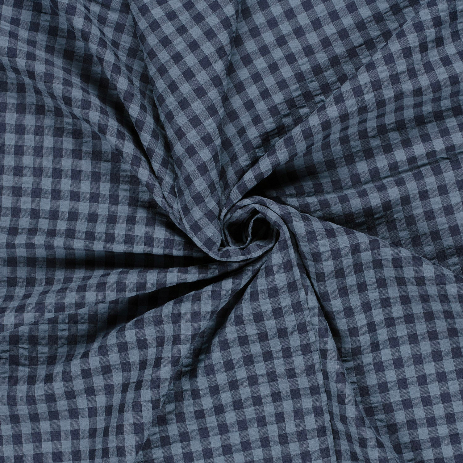 Close-up of blue and navy checkered fabric