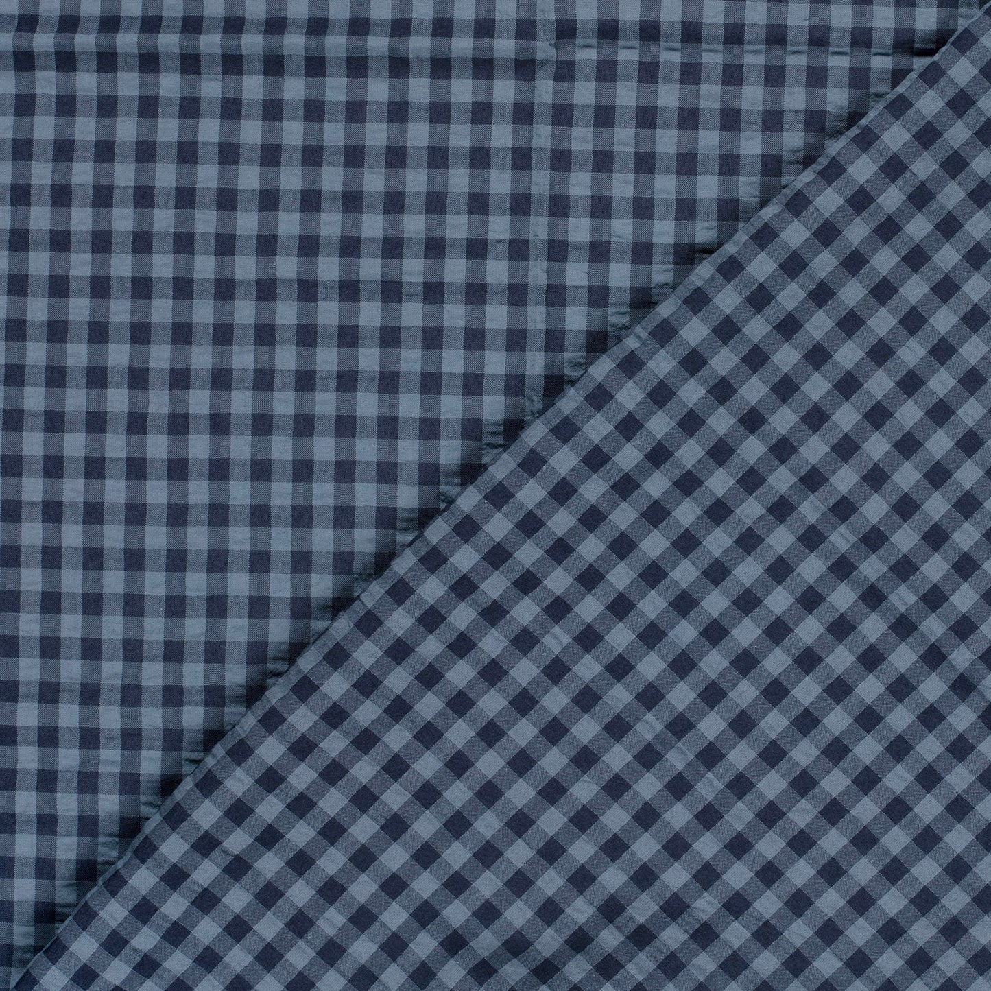 blue and navy gingham seersucker fabric 