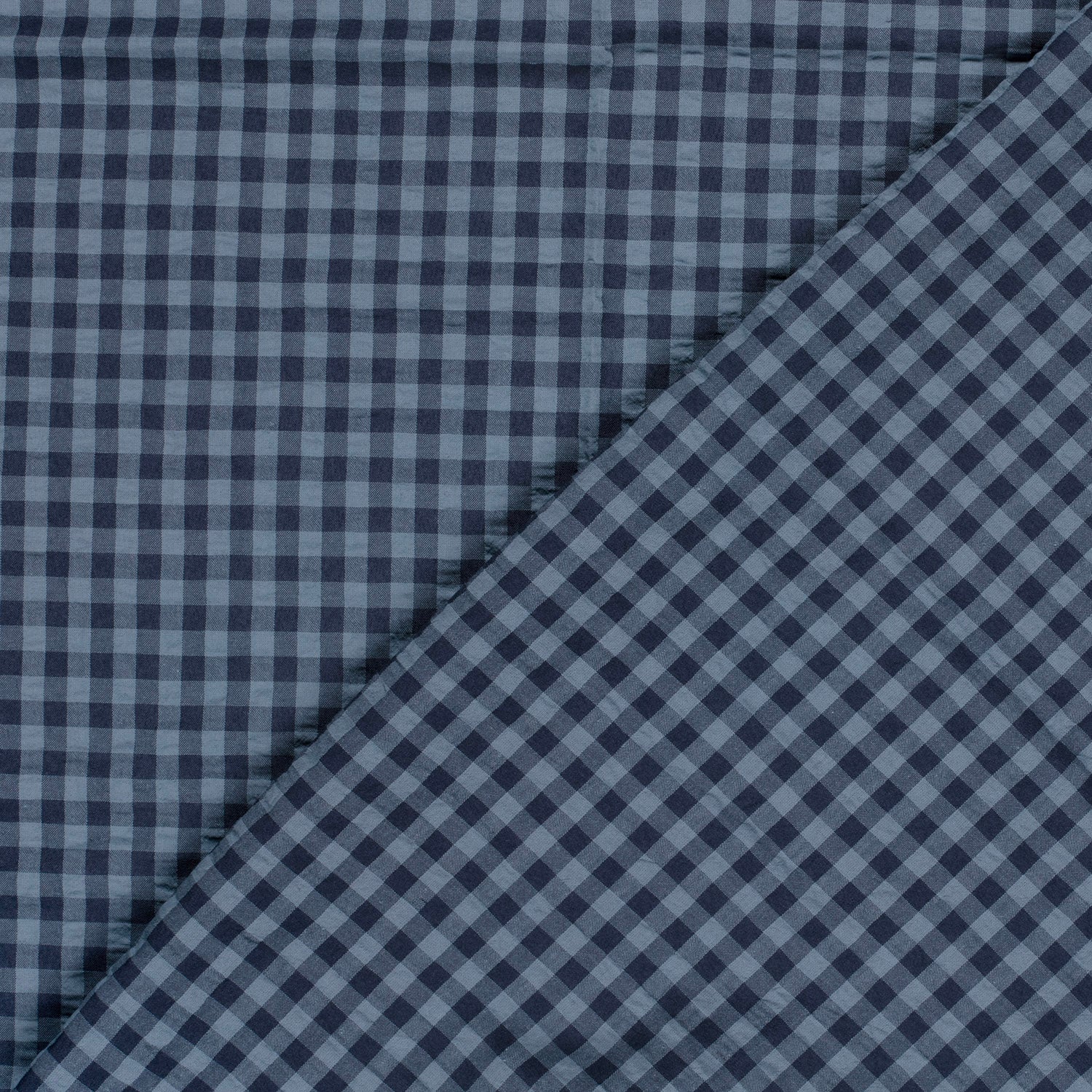 blue and navy gingham seersucker fabric 