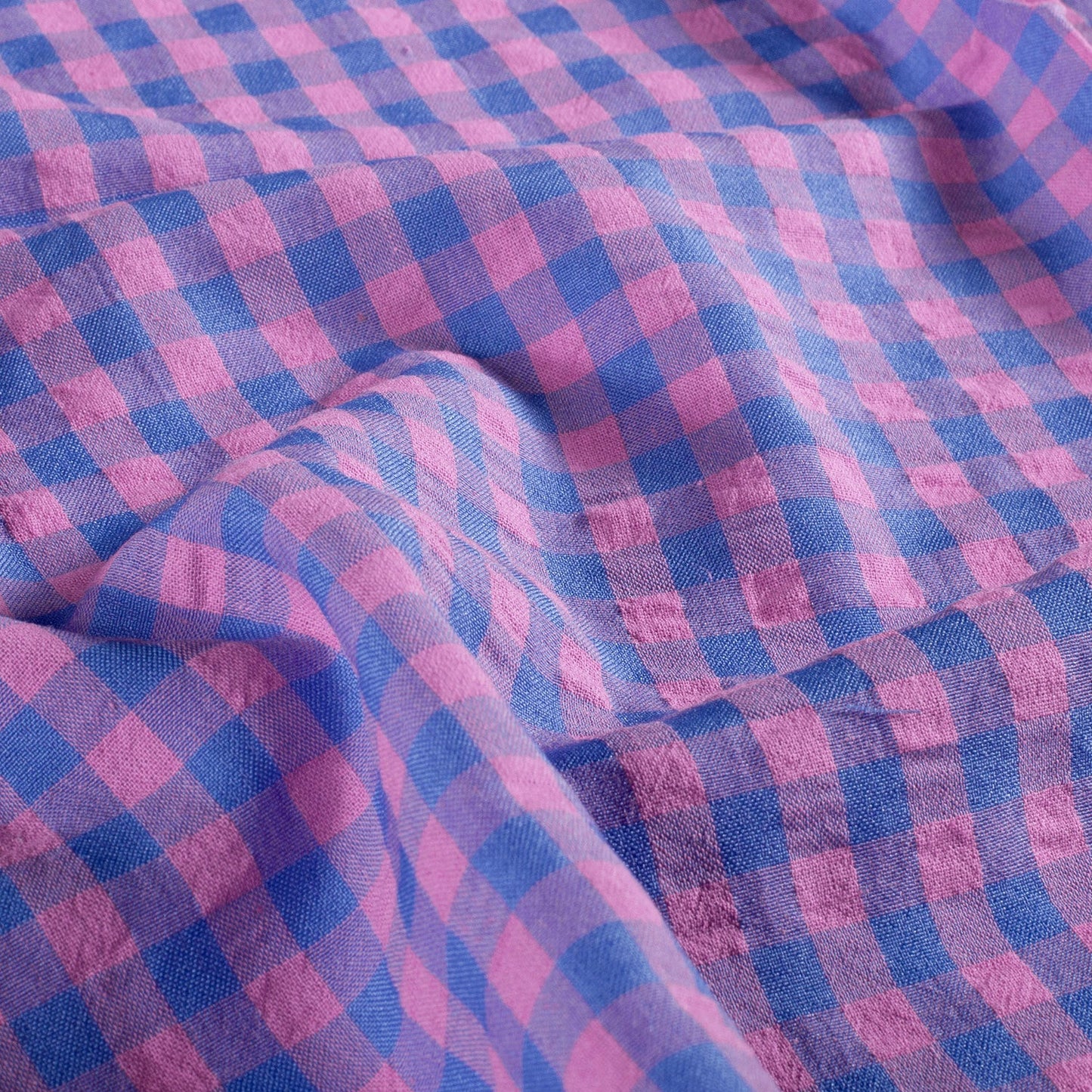 Close-up of pink and blue checkered fabric
