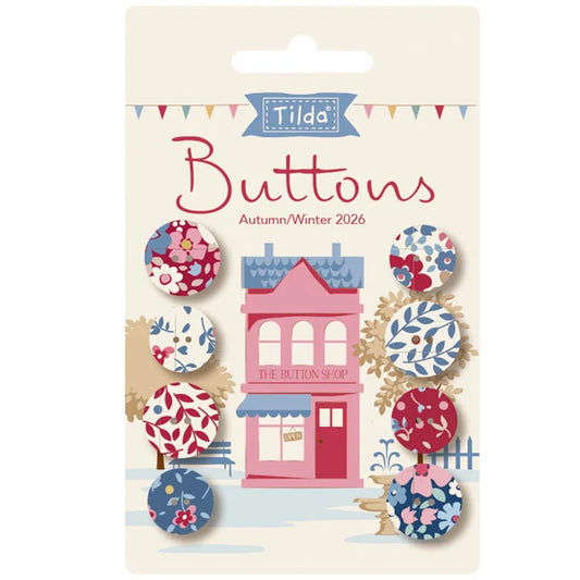 Tilda Patchwork Fabric Covered Buttons - Village Life -  Winter