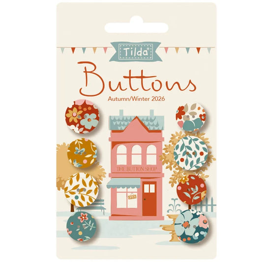 Packaging of Tilda buttons with a button shop illustration on a white background