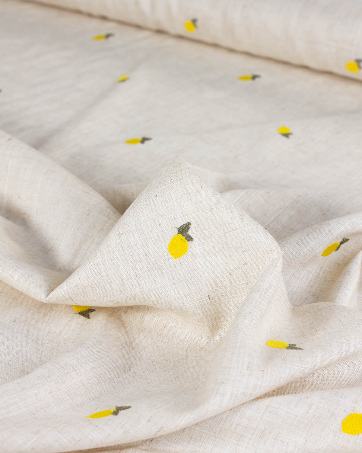 Viscose Linen Embroidered Fabric - Lemon