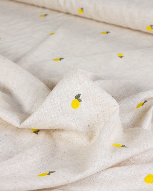 Viscose Linen Embroidered Fabric - Lemon