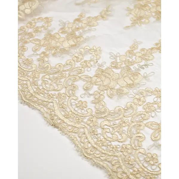 Alençon Lace Fabric - Parchment – view 2 – Truro Fabrics