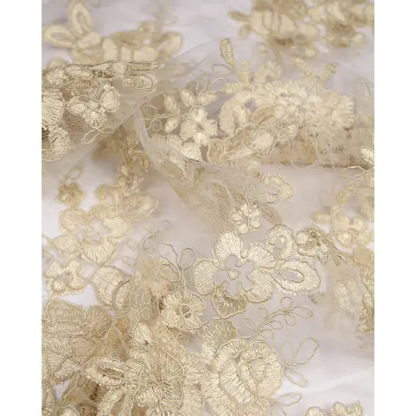 Alençon Lace Fabric - Parchment – view 3 – Truro Fabrics