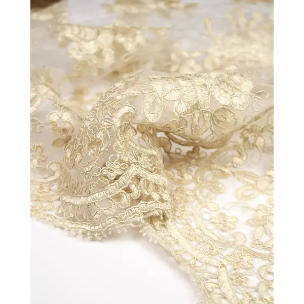 Alençon Lace Fabric - Parchment – view 6 – Truro Fabrics