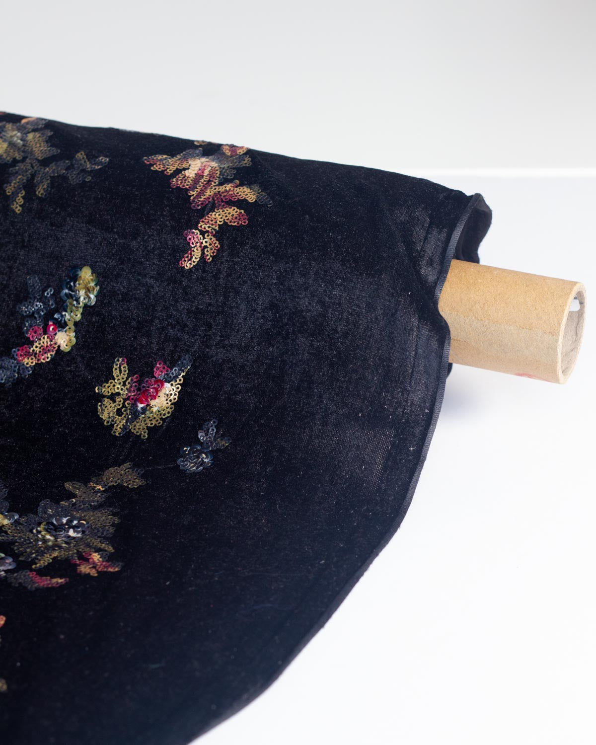 Black Stretch Velour Fabric | Stevie Sequins | Truro Fabrics