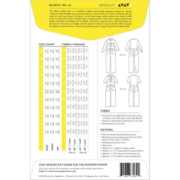 Closet Core - Paper Sewing Pattern - Blanca Flightsuit – view 7 – Truro Fabrics