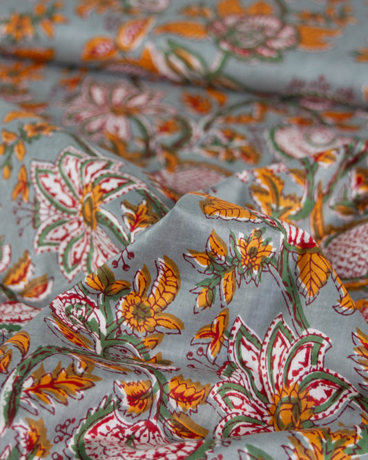 Block Print Cotton Fabric - Agra Brassica
