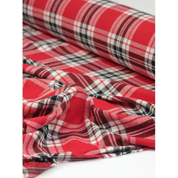 Brushed Cotton Flannel Fabric - Fireside Plaid Red – view 2 – Truro Fabrics