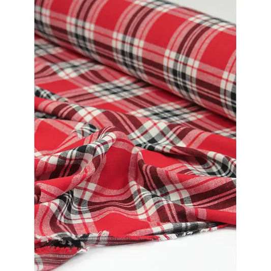 Brushed Cotton Flannel Fabric - Fireside Plaid Red – view 2 – Truro Fabrics