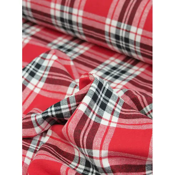 Brushed Cotton Flannel Fabric - Fireside Plaid Red – view 4 – Truro Fabrics