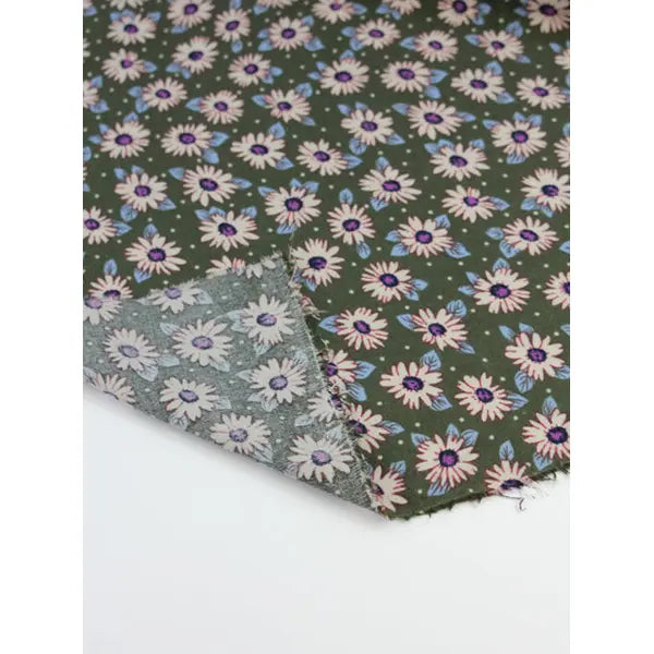 Brushed Cotton Twill Fabric – Daisy Days Khaki – view 3 – Truro Fabrics