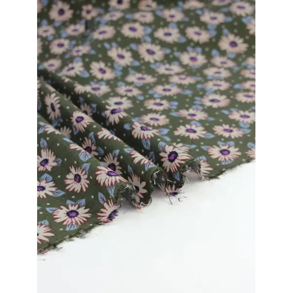 Brushed Cotton Twill Fabric – Daisy Days Khaki – view 4 – Truro Fabrics