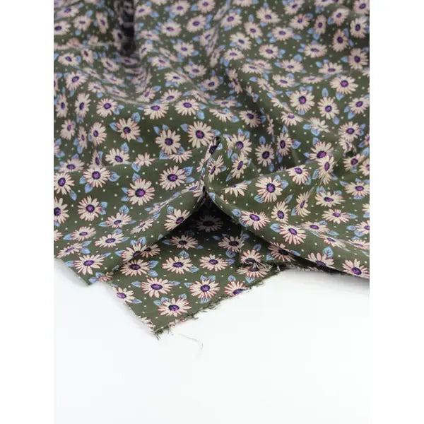 Brushed Cotton Twill Fabric – Daisy Days Khaki – view 2 – Truro Fabrics