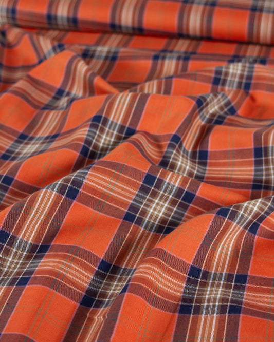 Brushed Cotton Twill Fabric - Orangewood Plaid