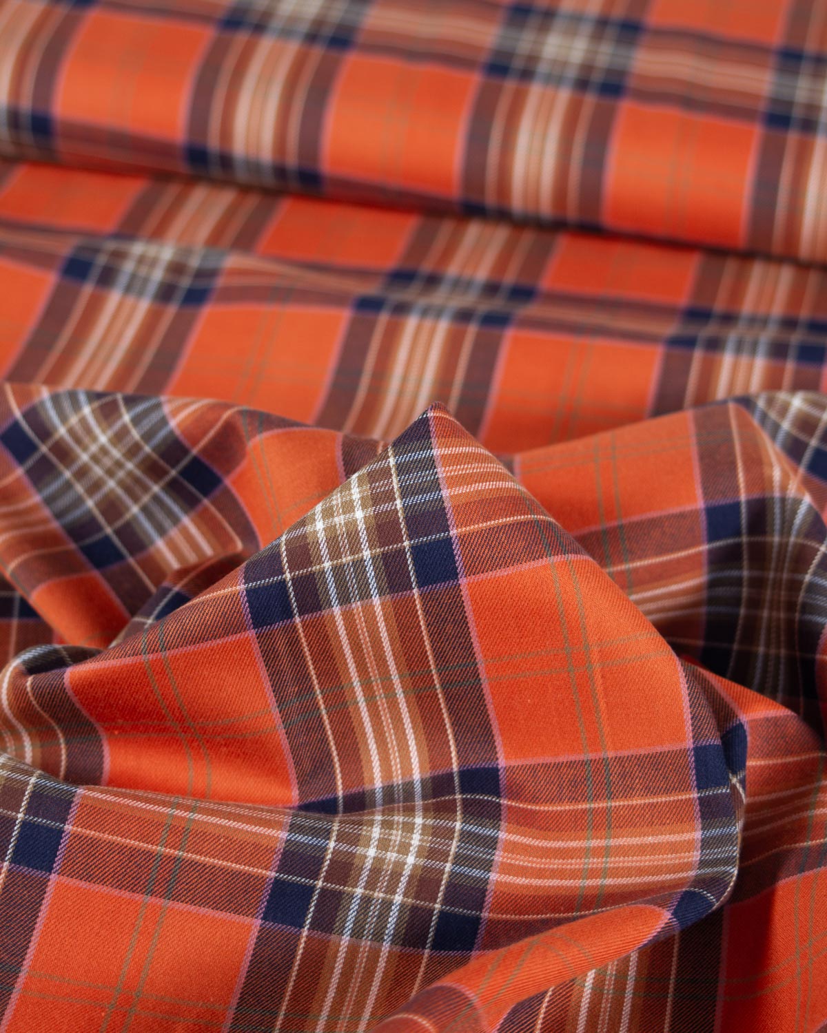 Brushed Cotton Twill Fabric - Orangewood Plaid