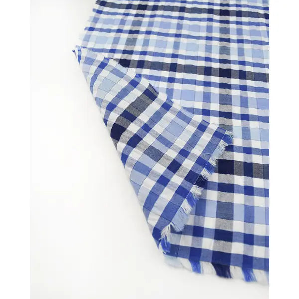 Bubble Cotton Seersucker Fabric - Blue Check – view 2 – Truro Fabrics