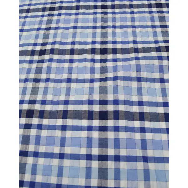 Bubble Cotton Seersucker Fabric - Blue Check – view 3 – Truro Fabrics