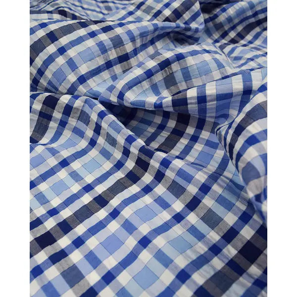 Bubble Cotton Seersucker Fabric - Blue Check – Truro Fabrics