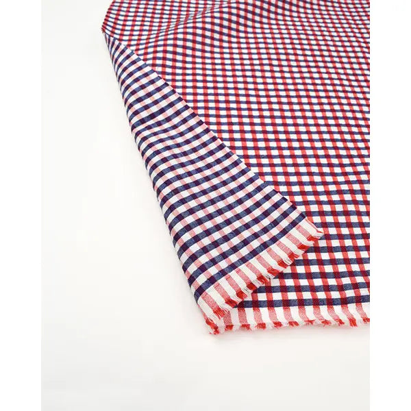 Bubble Gingham Cotton Seersucker Fabric - Red & Navy – view 2 – Truro Fabrics