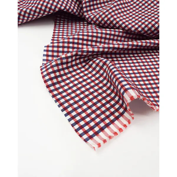 Bubble Gingham Cotton Seersucker Fabric - Red & Navy – view 3 – Truro Fabrics