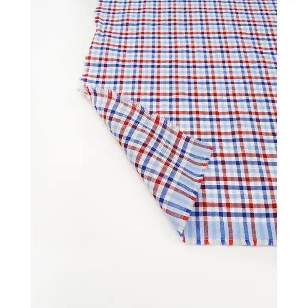 Bubble Gingham Cotton Seersucker Fabric - Red White & Blue – view 2 – Truro Fabrics